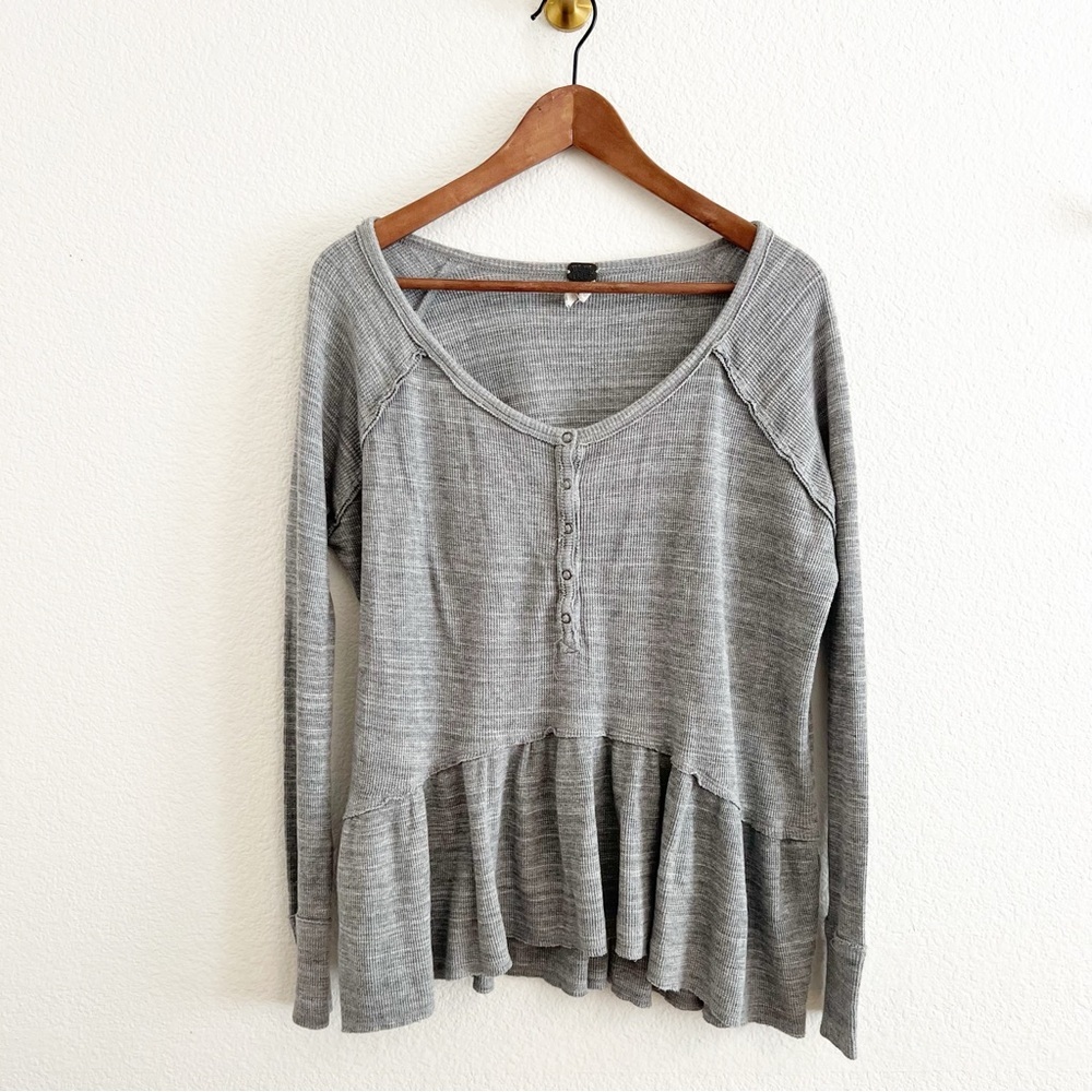 We the Free Coastline Henley Peplum Long Sleeve Top M